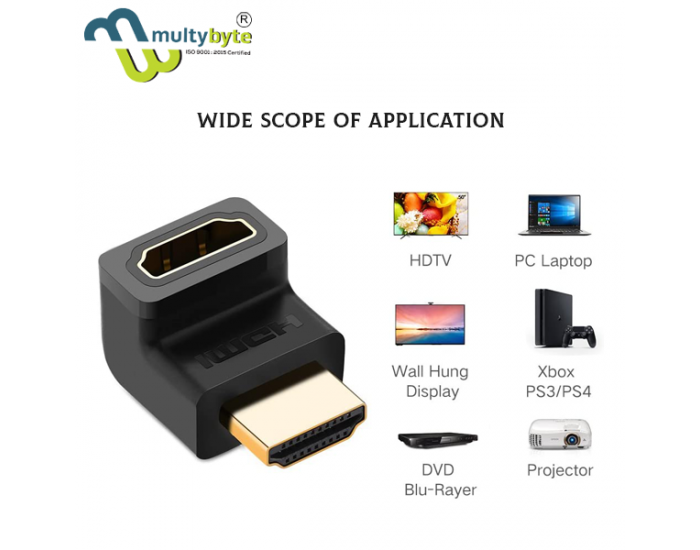MULTYBYTE HDMI TO HDMI (MALE TO FEMALE) COUPLER (L SHAPE)